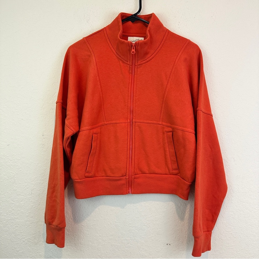 Universal Thread Women's Small Orange Zip-Up Jacket Sweater Pockets long sleeve